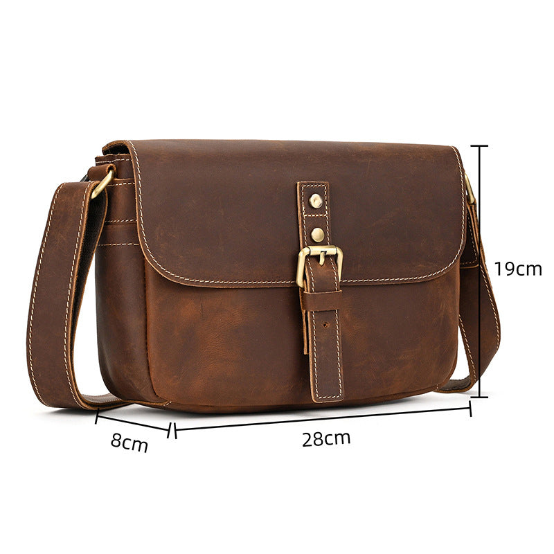 Men's Crazy Horse Leather Crossbody Bag | Vintage Full Grain Cowhide Satchel & Flap Bag
