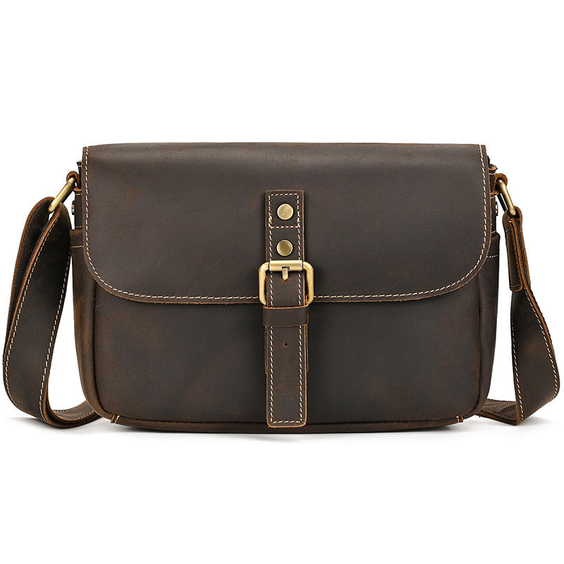 Men's Crazy Horse Leather Crossbody Bag | Vintage Full Grain Cowhide Satchel & Flap Bag