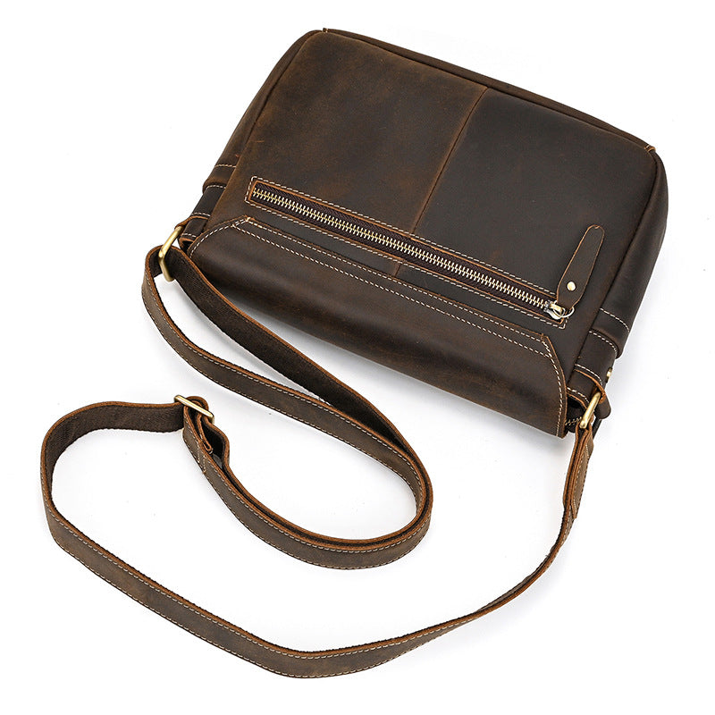 Men's Crazy Horse Leather Crossbody Bag | Vintage Full Grain Cowhide Satchel & Flap Bag