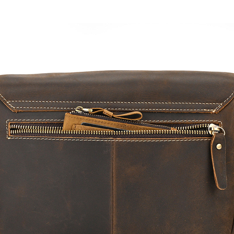 Men's Crazy Horse Leather Crossbody Bag | Vintage Full Grain Cowhide Satchel & Flap Bag