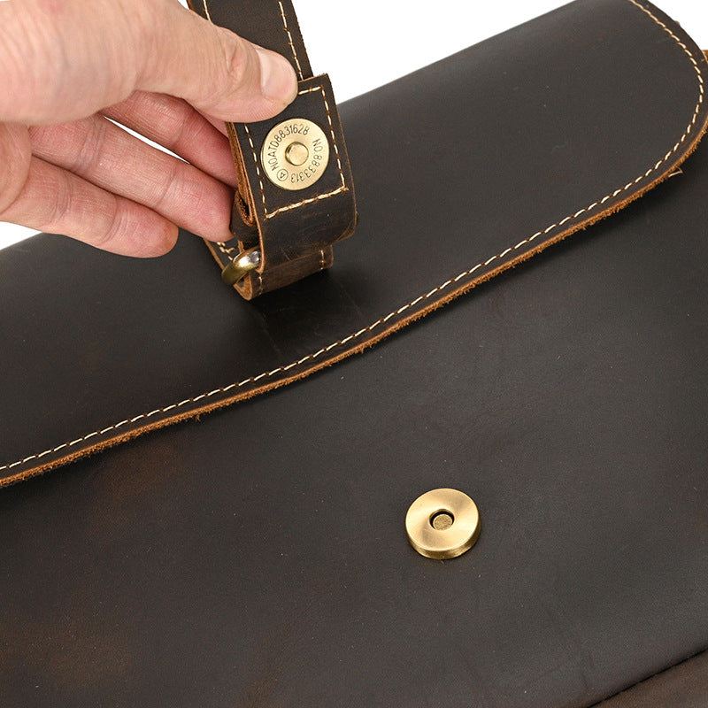 Men's Crazy Horse Leather Crossbody Bag | Vintage Full Grain Cowhide Satchel & Flap Bag