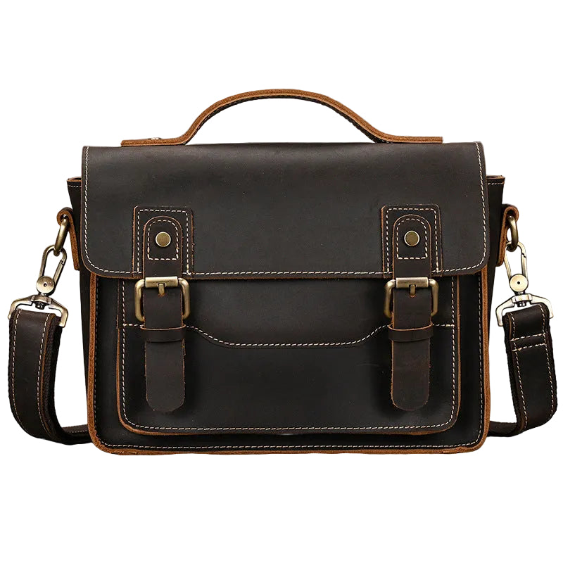 Men's Crazy Horse Leather Crossbody Bag | Vintage Full Grain Cowhide Satchel & Flap Bag