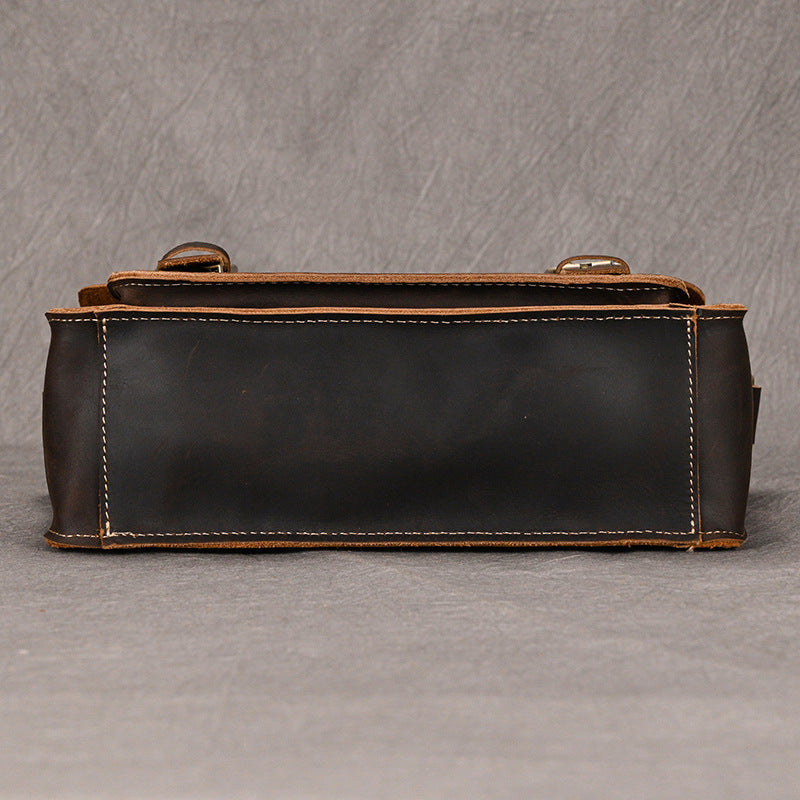Men's Crazy Horse Leather Crossbody Bag | Vintage Full Grain Cowhide Satchel & Flap Bag