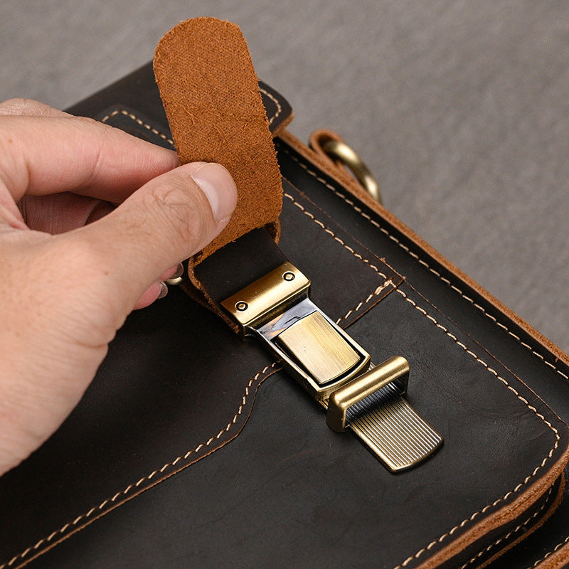 Men's Crazy Horse Leather Crossbody Bag | Vintage Full Grain Cowhide Satchel & Flap Bag