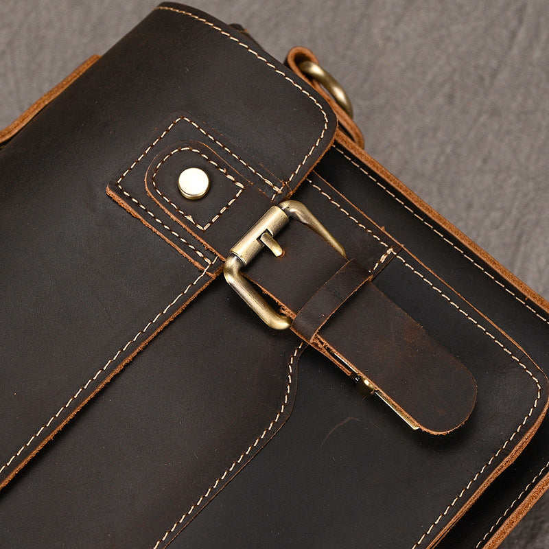 Men's Crazy Horse Leather Crossbody Bag | Vintage Full Grain Cowhide Satchel & Flap Bag