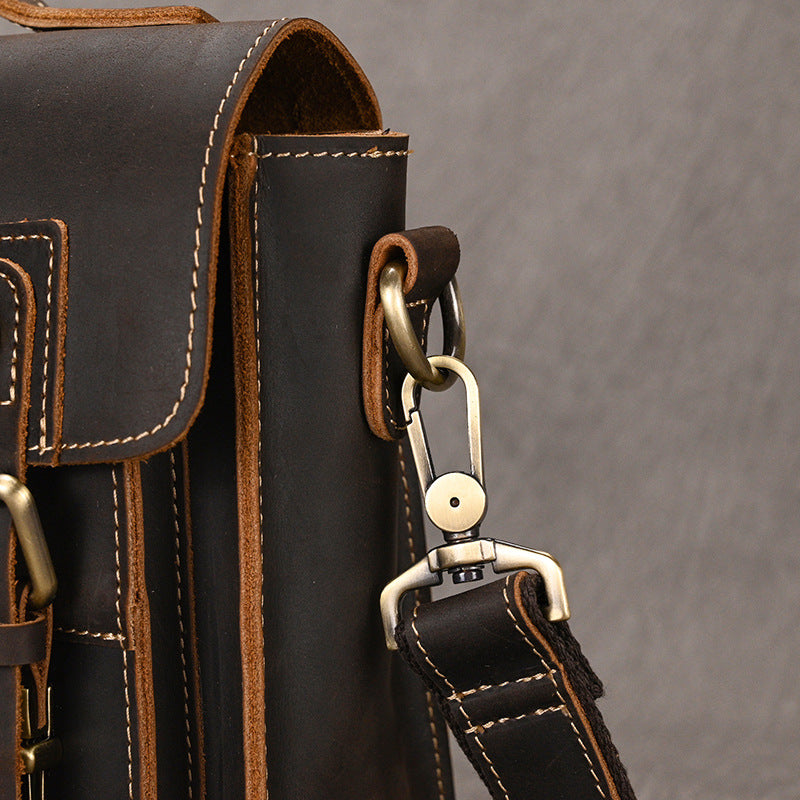 Men's Crazy Horse Leather Crossbody Bag | Vintage Full Grain Cowhide Satchel & Flap Bag