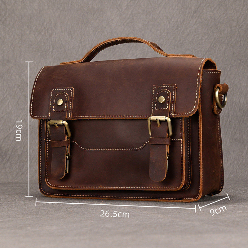 Men's Crazy Horse Leather Crossbody Bag | Vintage Full Grain Cowhide Satchel & Flap Bag