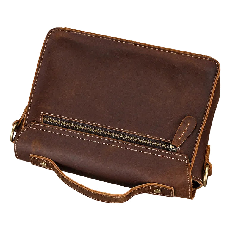 Men's Crazy Horse Leather Crossbody Bag | Vintage Full Grain Cowhide Satchel & Flap Bag