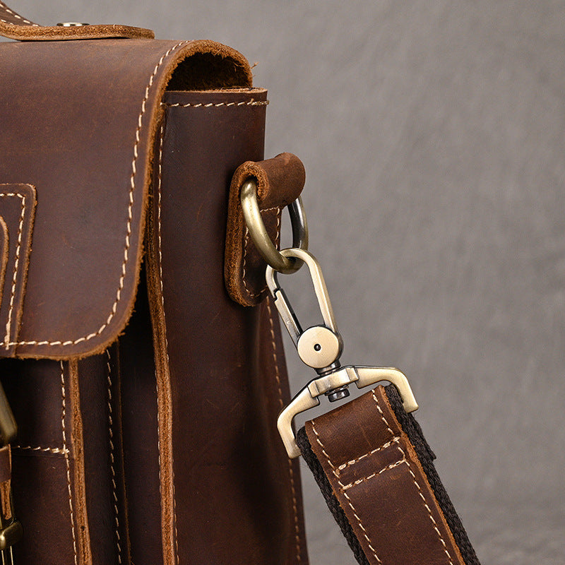 Men's Crazy Horse Leather Crossbody Bag | Vintage Full Grain Cowhide Satchel & Flap Bag