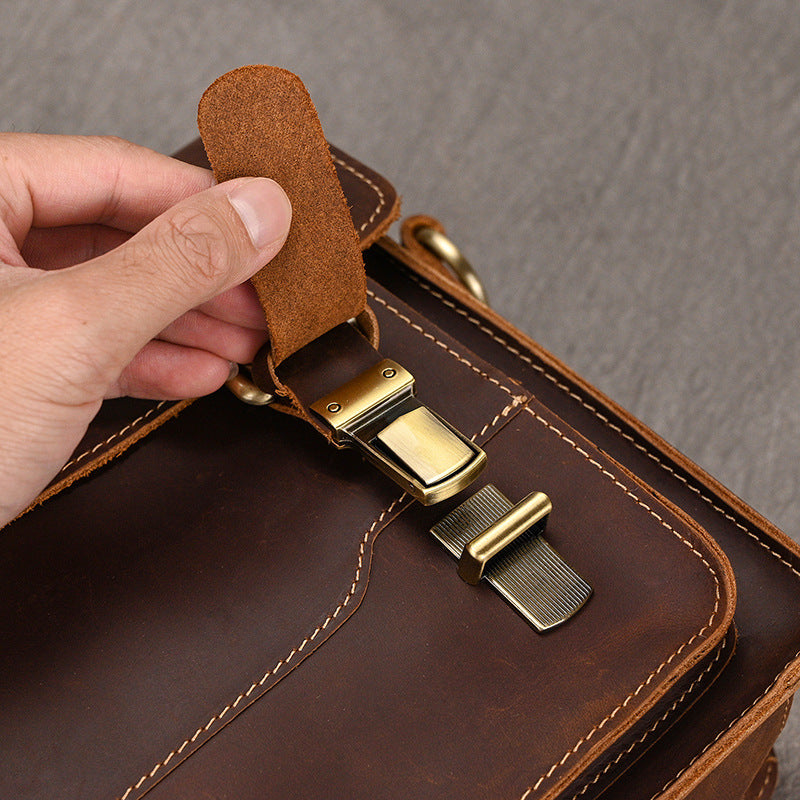 Men's Crazy Horse Leather Crossbody Bag | Vintage Full Grain Cowhide Satchel & Flap Bag