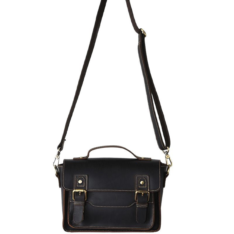 Men's Crazy Horse Leather Crossbody Bag | Vintage Full Grain Cowhide Satchel & Flap Bag