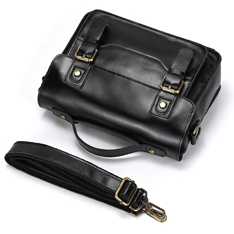 Men's Crazy Horse Leather Crossbody Bag | Vintage Full Grain Cowhide Satchel & Flap Bag