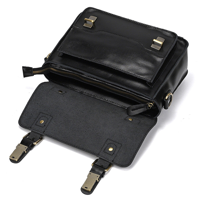 Men's Crazy Horse Leather Crossbody Bag | Vintage Full Grain Cowhide Satchel & Flap Bag
