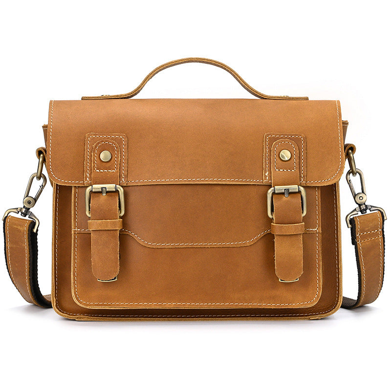 Men's Crazy Horse Leather Crossbody Bag | Vintage Full Grain Cowhide Satchel & Flap Bag