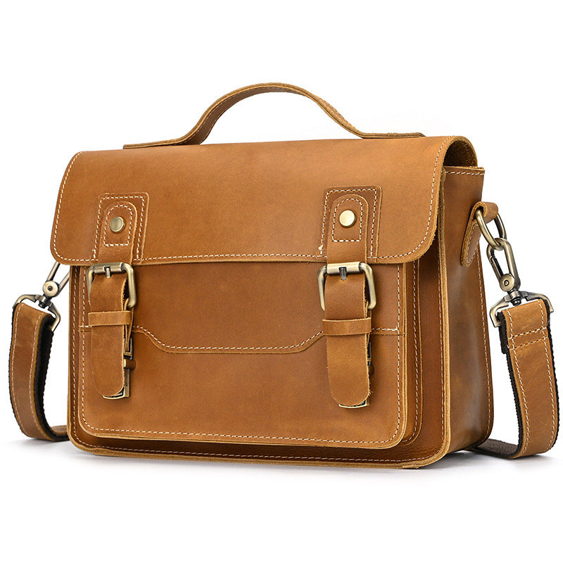 Men's Crazy Horse Leather Crossbody Bag | Vintage Full Grain Cowhide Satchel & Flap Bag