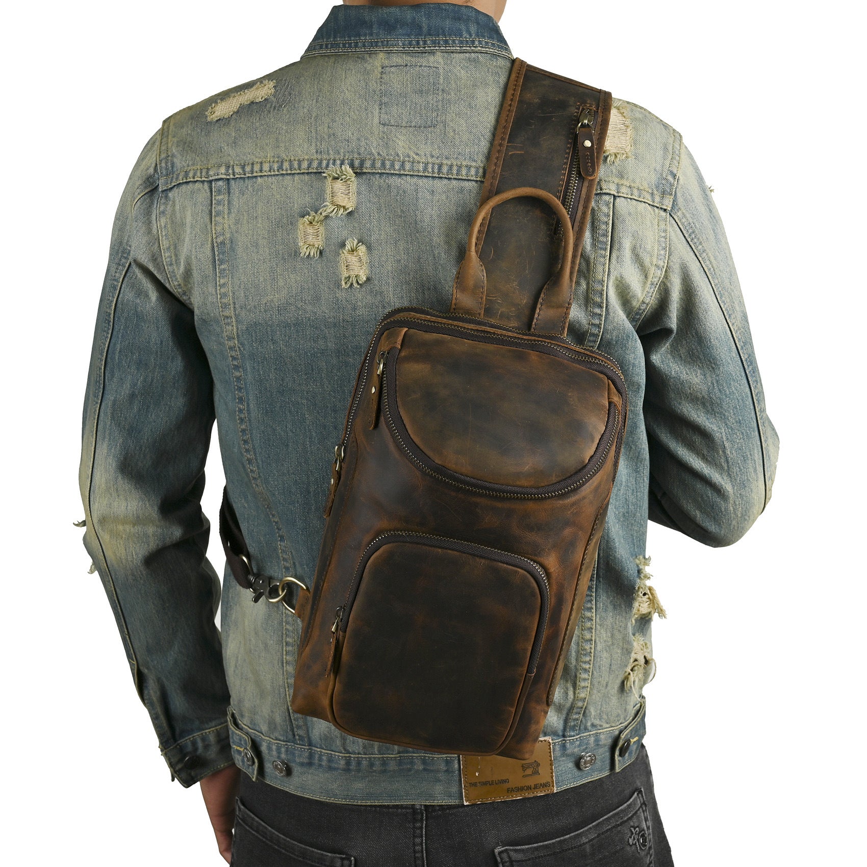 Men's Crazy Horse Leather Vintage Sling Bag — Handmade 3-Way Carry Chest / Shoulder / Backpack