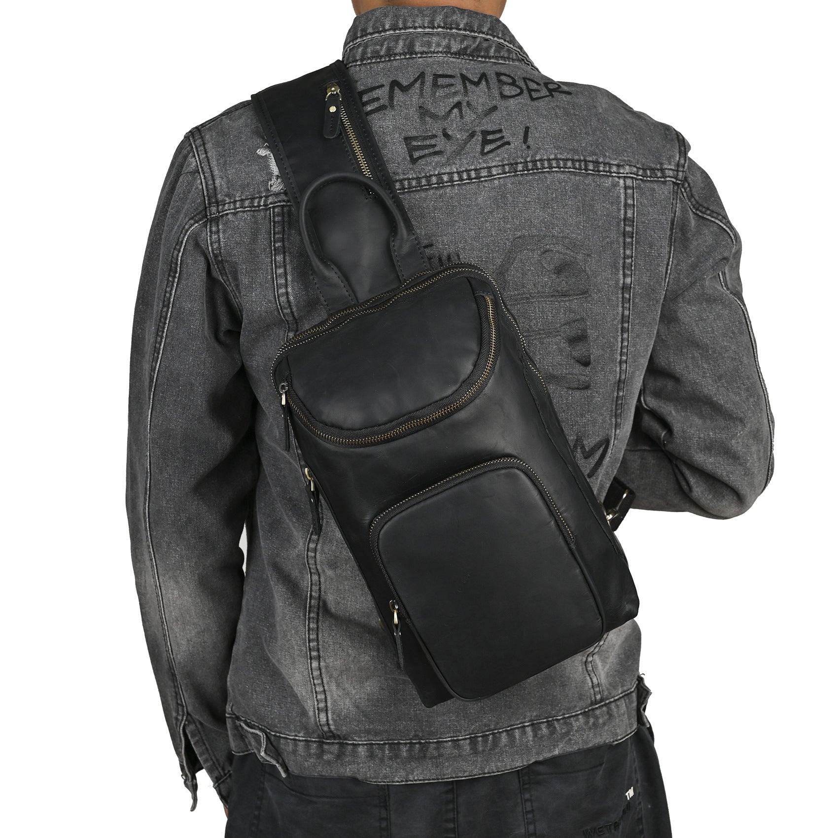 Men's Crazy Horse Leather Vintage Sling Bag — Handmade 3-Way Carry Chest / Shoulder / Backpack