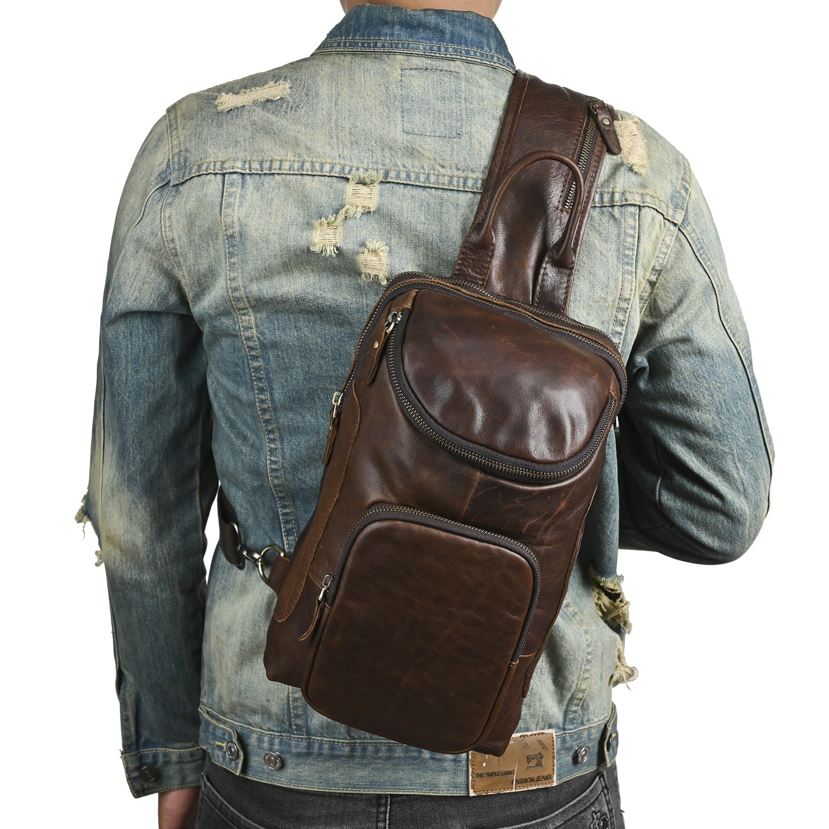 Men's Crazy Horse Leather Vintage Sling Bag — Handmade 3-Way Carry Chest / Shoulder / Backpack