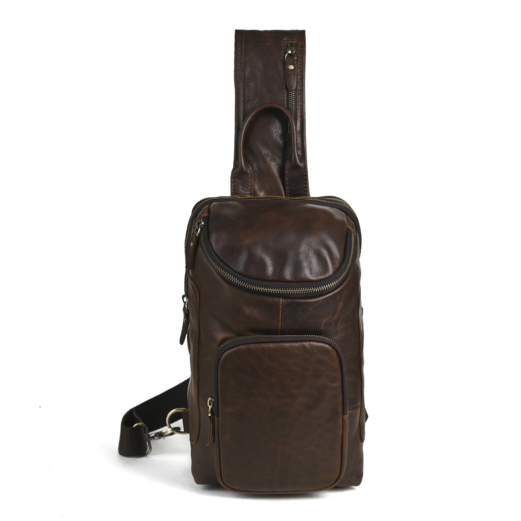 Men's Crazy Horse Leather Vintage Sling Bag — Handmade 3-Way Carry Chest / Shoulder / Backpack