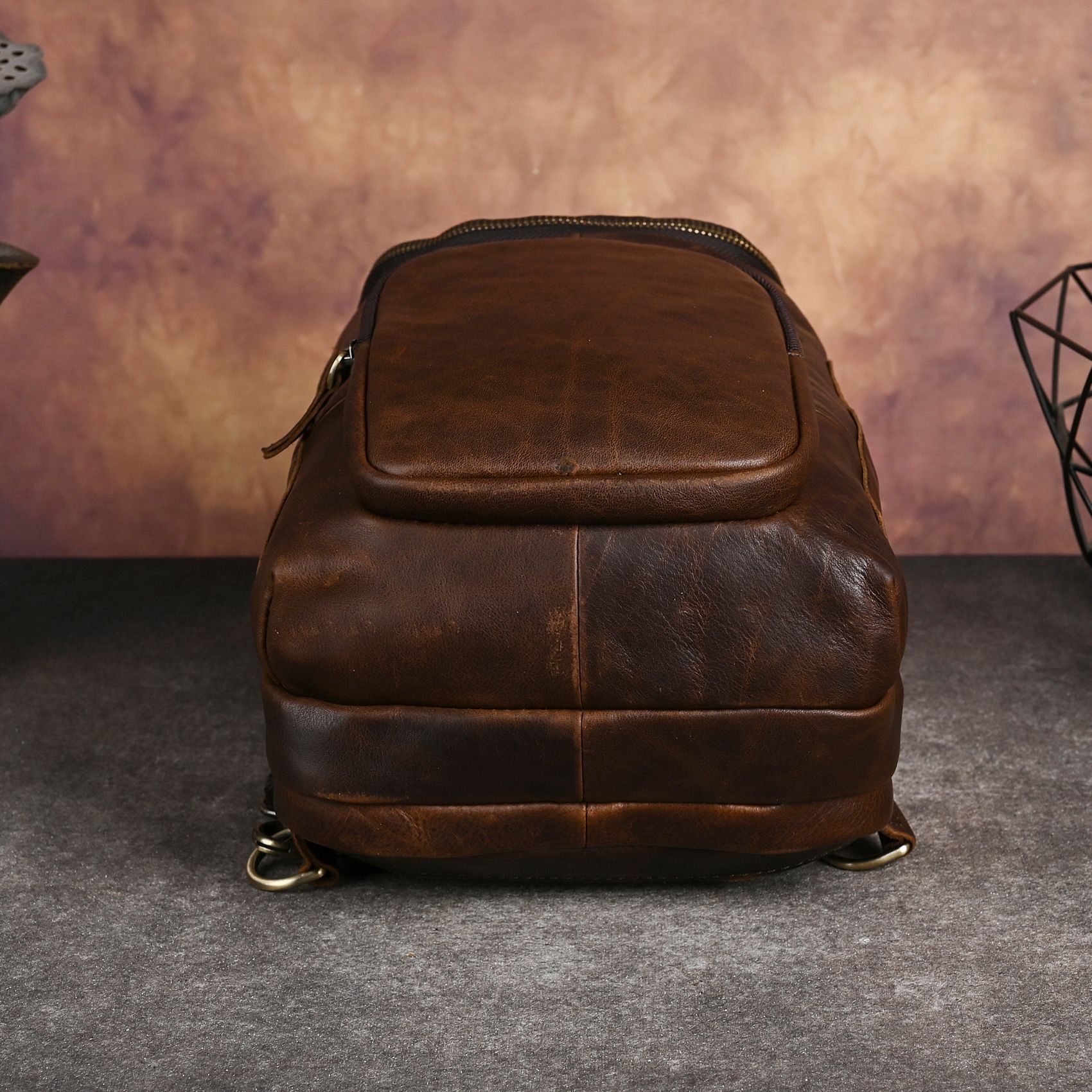 Men's Crazy Horse Leather Vintage Sling Bag — Handmade 3-Way Carry Chest / Shoulder / Backpack