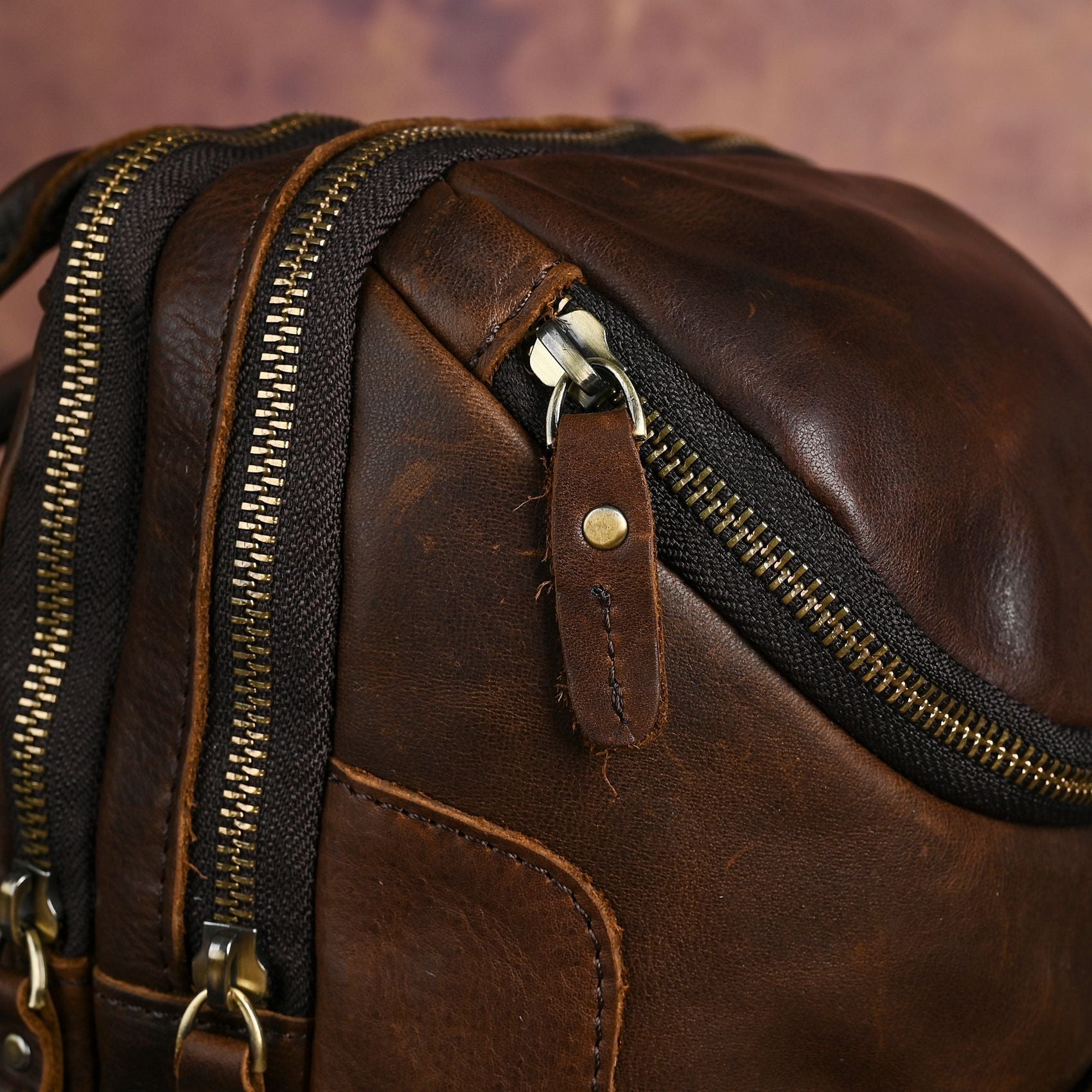 Men's Crazy Horse Leather Vintage Sling Bag — Handmade 3-Way Carry Chest / Shoulder / Backpack