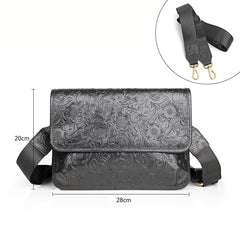 Men's Full Grain Leather Crossbody Bag, Handcrafted Embossed Floral Messenger Bag, Antique Leather Brown Purse