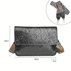 Men's Full Grain Leather Crossbody Bag, Handcrafted Embossed Floral Messenger Bag, Antique Leather Brown Purse