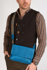 Men's Full Grain Leather Crossbody Bag, Handcrafted Embossed Floral Messenger Bag, Antique Leather Brown Purse