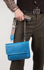 Men's Full Grain Leather Crossbody Bag, Handcrafted Embossed Floral Messenger Bag, Antique Leather Brown Purse