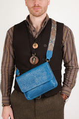 Men's Full Grain Leather Crossbody Bag, Handcrafted Embossed Floral Messenger Bag, Antique Leather Brown Purse