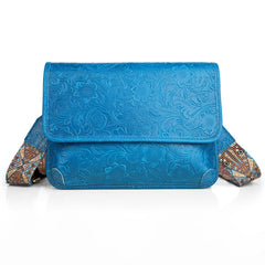 Men's Full Grain Leather Crossbody Bag, Handcrafted Embossed Floral Messenger Bag, Antique Leather Brown Purse