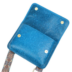 Men's Full Grain Leather Crossbody Bag, Handcrafted Embossed Floral Messenger Bag, Antique Leather Brown Purse