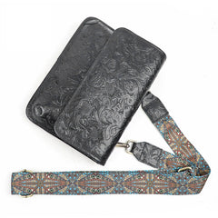 Men's Full Grain Leather Crossbody Bag, Handcrafted Embossed Floral Messenger Bag, Antique Leather Brown Purse