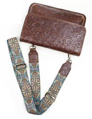 Men's Full Grain Leather Crossbody Bag, Handcrafted Embossed Floral Messenger Bag, Antique Leather Brown Purse