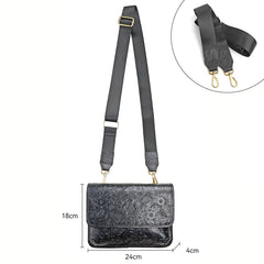 Men's Full Grain Leather Crossbody Bag, Handcrafted Embossed Floral Messenger Bag, Antique Leather Brown Purse