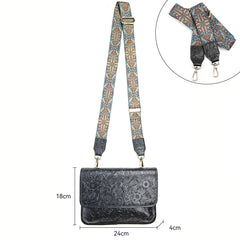 Men's Full Grain Leather Crossbody Bag, Handcrafted Embossed Floral Messenger Bag, Antique Leather Brown Purse