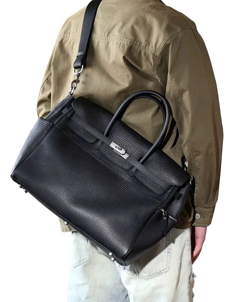 Men's Full Grain Leather Briefcase | Large Business Laptop Bag with Turn-Lock Flap