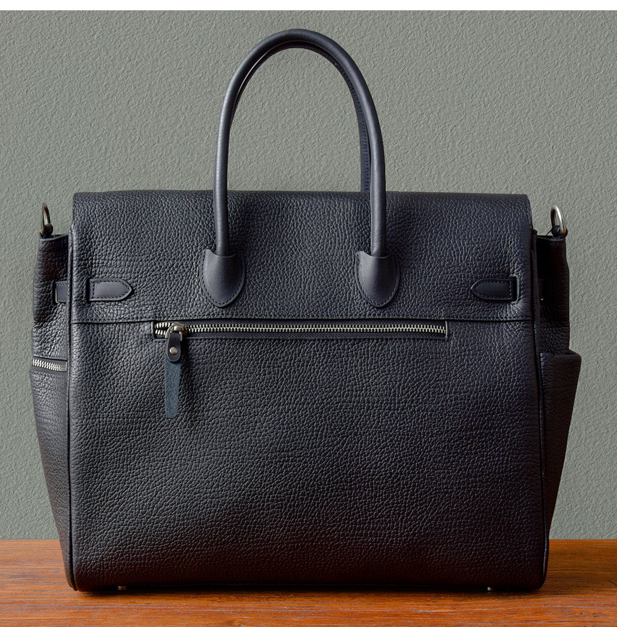 Men's Full Grain Leather Briefcase | Large Business Laptop Bag with Turn-Lock Flap