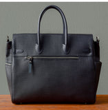 Men's Full Grain Leather Briefcase | Large Business Laptop Bag with Turn-Lock Flap