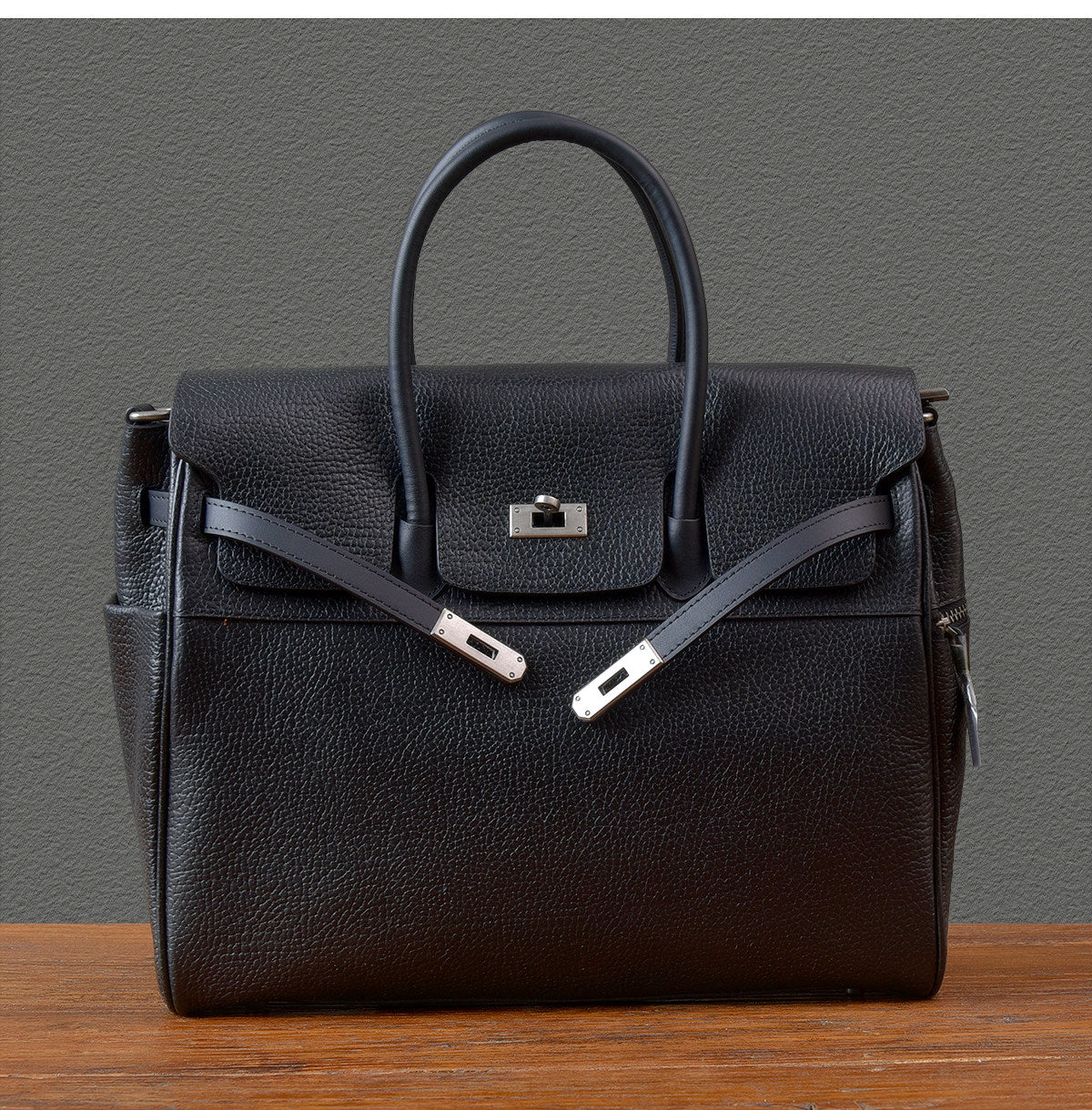 Men's Full Grain Leather Briefcase | Large Business Laptop Bag with Turn-Lock Flap