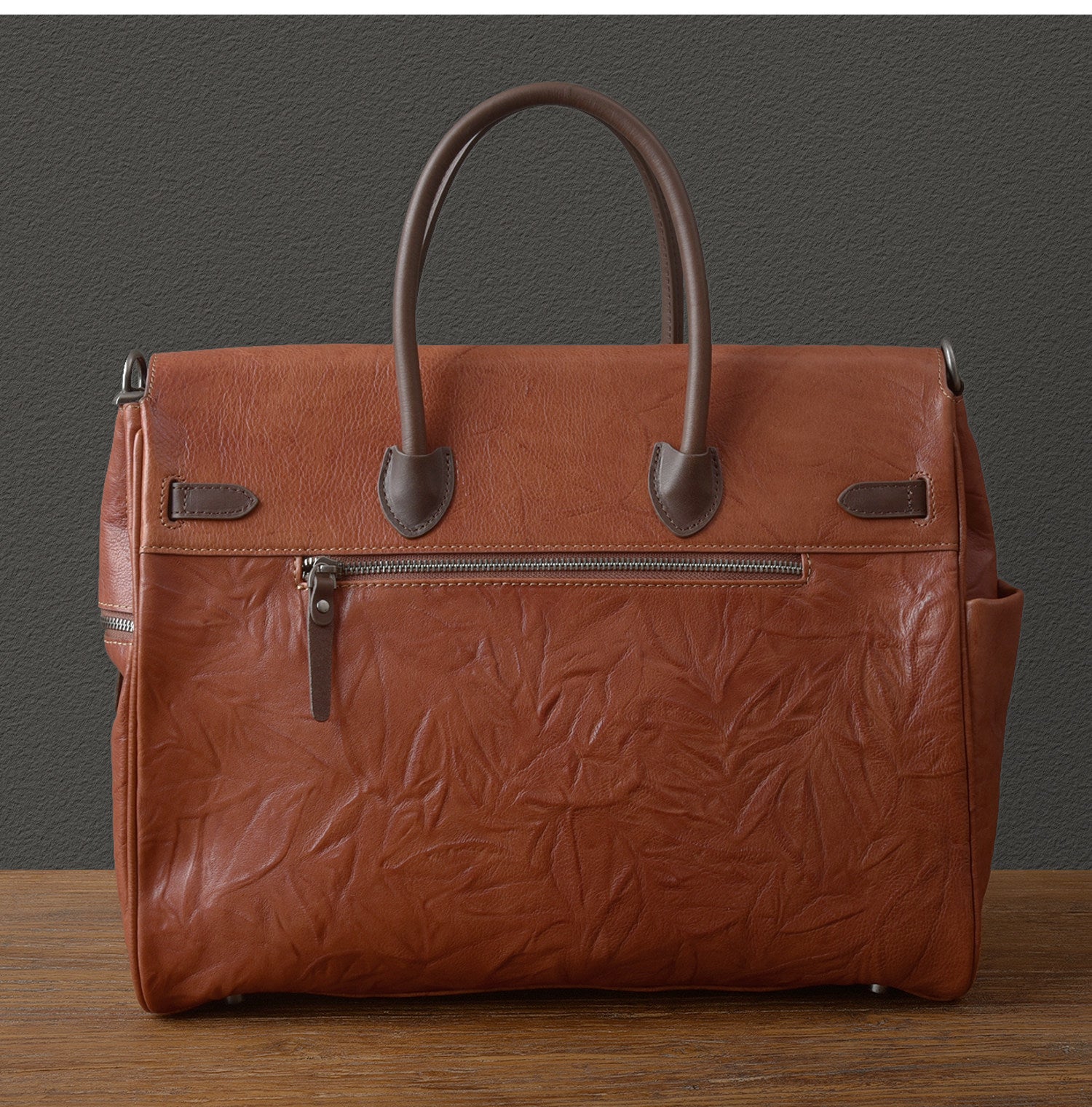 Men's Full Grain Leather Briefcase | Large Business Laptop Bag with Turn-Lock Flap