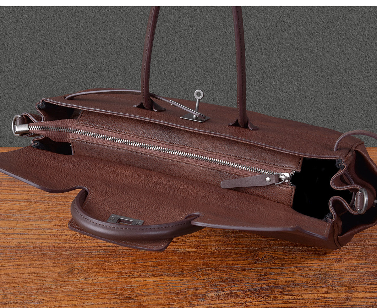 Men's Full Grain Leather Briefcase | Large Business Laptop Bag with Turn-Lock Flap