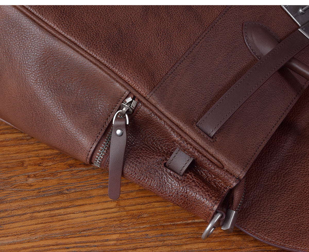 Men's Full Grain Leather Briefcase | Large Business Laptop Bag with Turn-Lock Flap