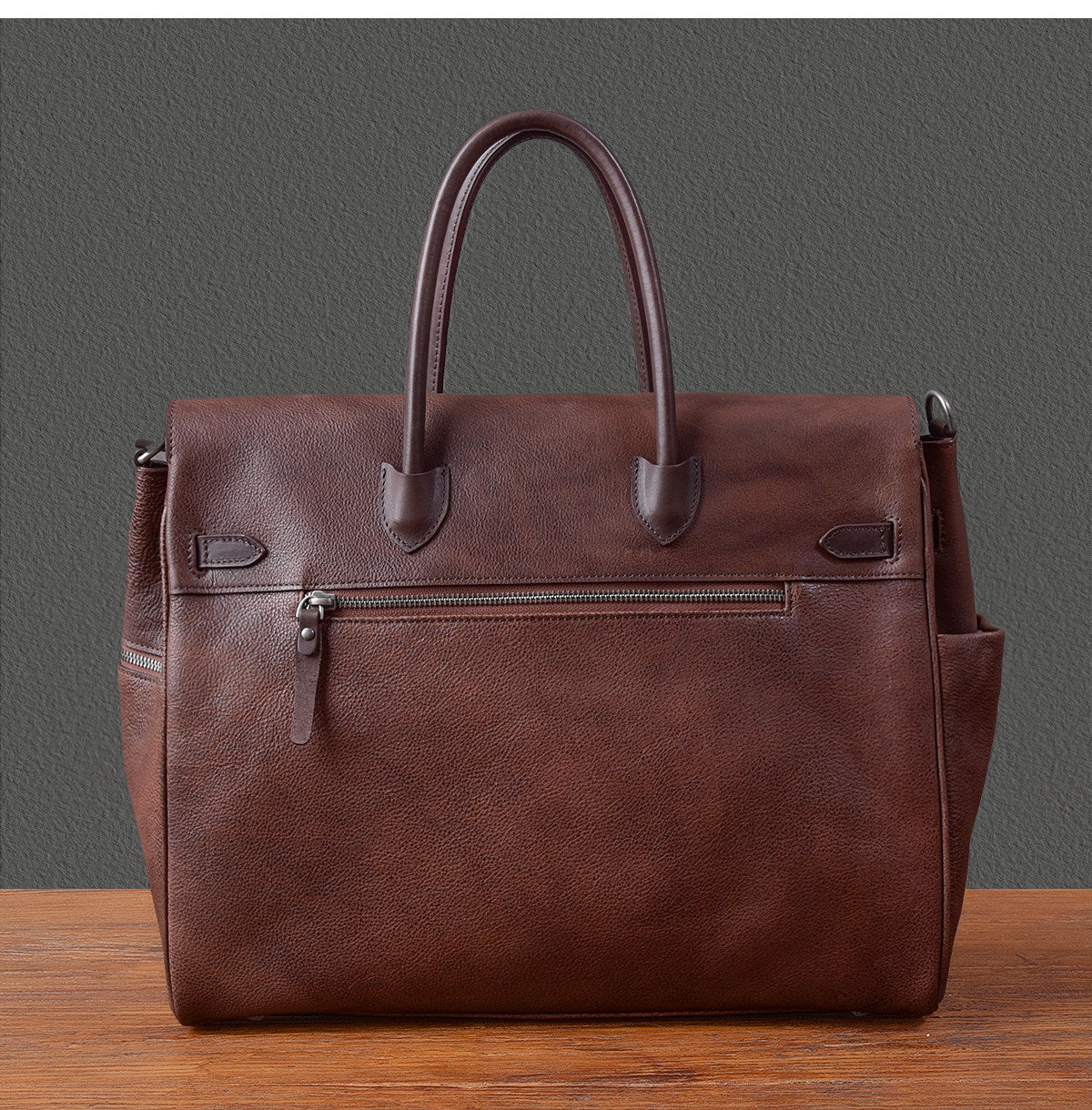 Men's Full Grain Leather Briefcase | Large Business Laptop Bag with Turn-Lock Flap