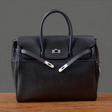 Men's Full Grain Leather Briefcase | Large Business Laptop Bag with Turn-Lock Flap