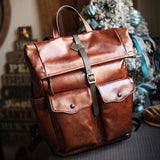 Men’s Full Grain Leather Roll Top Backpack, Handcrafted Vintage Italian Cowhide Laptop, Travel, and Work Bag