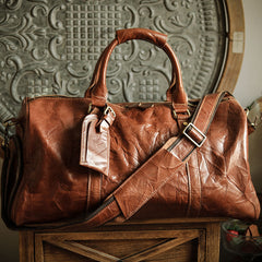 Men’s Full Grain Leather Travel Duffel, Large Crazy Horse Leather Carry-On Bag for Business, Camping & Short Trips