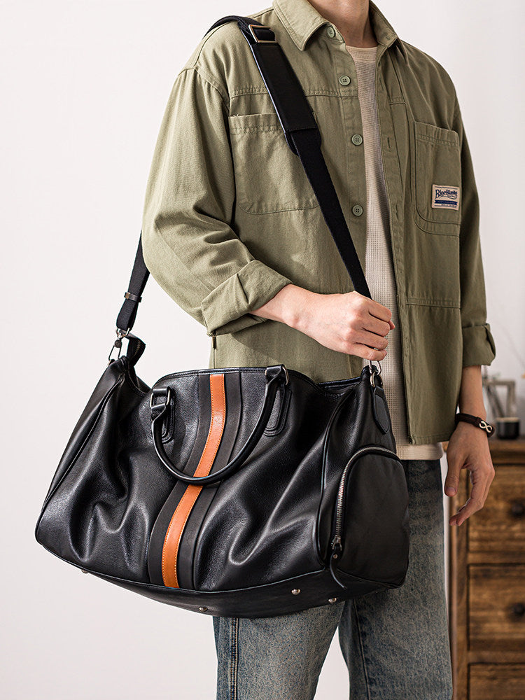 Men’s Italian Full Grain Leather Weekender Travel Bag, Handcrafted Large Overnight Duffle Bag for Business, Weekend Getaway, Gym, Carry-On, and Short Trips