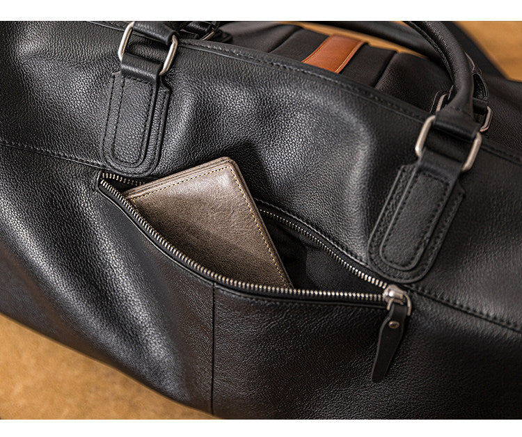 Men’s Italian Full Grain Leather Weekender Travel Bag, Handcrafted Large Overnight Duffle Bag for Business, Weekend Getaway, Gym, Carry-On, and Short Trips