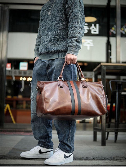 Men’s Italian Full Grain Leather Weekender Travel Bag, Handcrafted Large Overnight Duffle Bag for Business, Weekend Getaway, Gym, Carry-On, and Short Trips